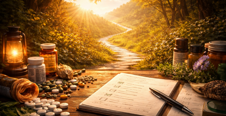 A symbolic cinematic image representing a calm, strategic, comfort-first path to quitting opioids safely and restoring balance to the nervous system.