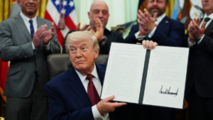 Trump showing signed executive order with Joe Rogan and others in the background, to fast-track psychedlics by giving $50 million to FDA for making ibogaine, psilocybin and other psychedelics available.